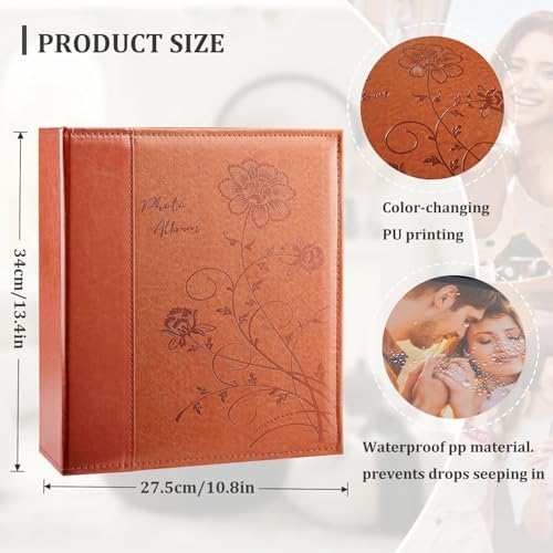 Artmag Photo Picutre Album 4x6 400 Photos, Extra Large Capacity Leather Cover Wedding Family Photo Albums Holds 400 Vertical 4x6 Photos with Black Pages(Brown) - Image 2