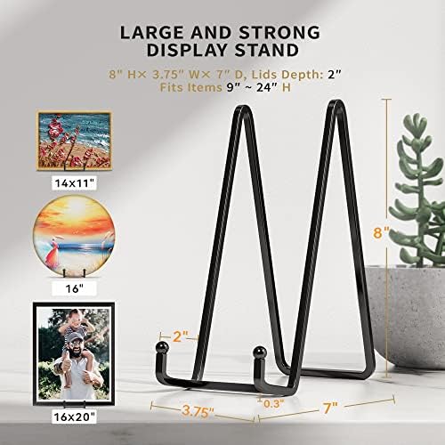 IPAME 4 Pack 8 Inch Large Plate Stands for Display - Metal Square Wire Plate Holder Display Stand + Picture Stand for Book, Platter, Plaque, Photo Easel - Image 3