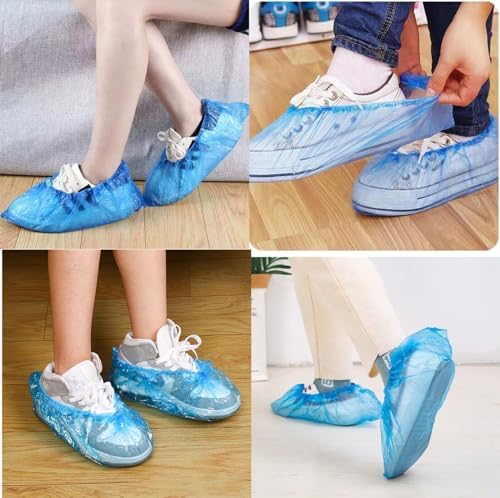100PCS (50Pairs) Disposable Shoe Covers Waterproof Non-Slip Durable Boot Covers for Indoors Cleaning Real Estate Travel Construction Workplaces Plastic Disposable Shoe Covers for Men and Women (Blue) - Image 2