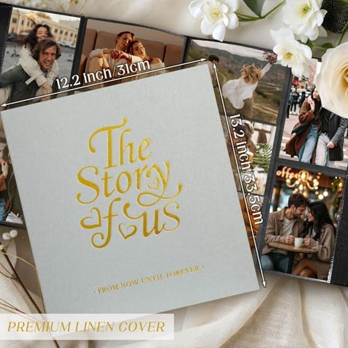 Lanpn Couple Photo Album 4x6 600 Pockets - The Story of Us, Linen Large Wedding Anniversary Picture Albums Book Horizontal Vertical Photo for Newlywed Engagement Love Stories Valentine's Day (Grey) - Image 2