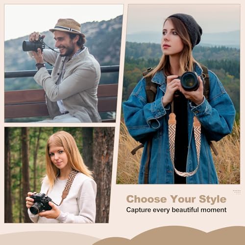 Universal Camera Strap - Camera Neck Strap, Adjustable Shoulder Straps Compatible with Canon, Fujifilm, Nikon, Olympus, Panasonic and other SLR and mirrorless cameras - Blue White Gquares - Image 3