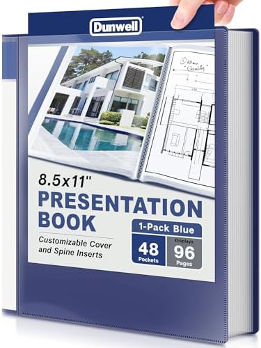 Dunwell Presentation Binder 48-Pocket, Displays 96 Pages, 8.5x11 Portfolio Binder with Plastic Sleeves, Storage and Organizer for Documents, Photos, Kids Artwork, Projects, Recipes (Blue) by Dunwell