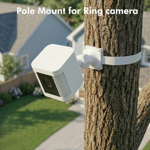 Adjustable Wall Mount Compatible with Ring Spotlight Cam Pro/Plus (Battery), Ring Stick Up Cam (Battery), Outdoor Security Camera Mount with Strap for Wall, Pole or Tree Installation, White - Image 6