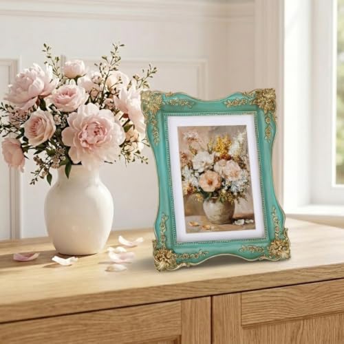 Vintage Picture Frame 5x7, Antique Ornate Unique Photo Frame Décor, Teal - Image 2
