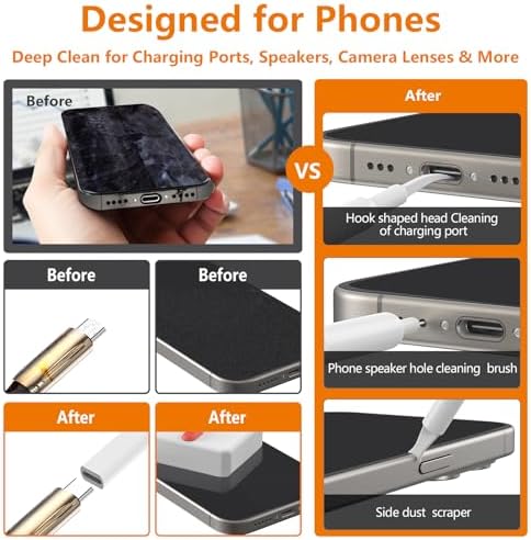 Cell Phone Cleaning Kit, iPhone Cleaning Kit for Charging Port Cleaner Keyboard Cleaning Kit for Airpods/Android/USB C/Earbuds/Laptop/iPad/Camera Lens with Stylus Pen (White (with Putty and Cloth)) - Image 2
