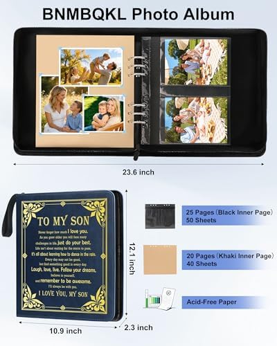 Son Leather Photo Album 4x6 100 Photos, Memory DIY Scrapbook with 25 Sheets and 20 Blank Kraft Sheets, Children's Growth Album Book for Son Kids Birthday Gift Graduation Gift ﻿ - Image 2