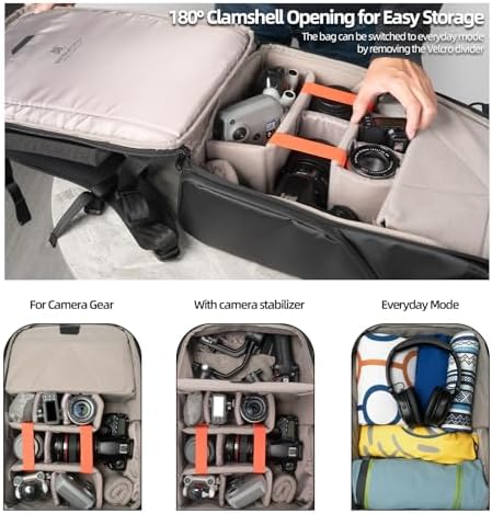 Besnfoto Camera Backpack, Waterproof Travel Camera Bag for Photographer Expandable Roll Top Photography Case for DSLR SLR Mirrorless Camera Fit up to 15.6 inch Laptop with Rain Cover - Image 2