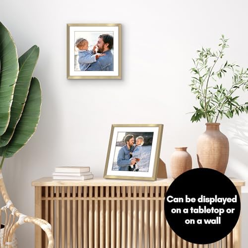 Americanflat 10x10 Picture Frame - Matted to 8x8 - Slim Molding - Gold - Image 4