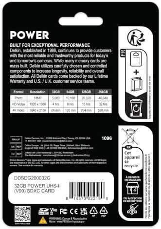Delkin Devices Power 32GB SDHC UHS-II (U3/V90) Memory Card – 300MB/s Read, 250MB/s Write | High-Performance Card for 8K, 4K, HDR, 360º Video and Cameras - Image 2