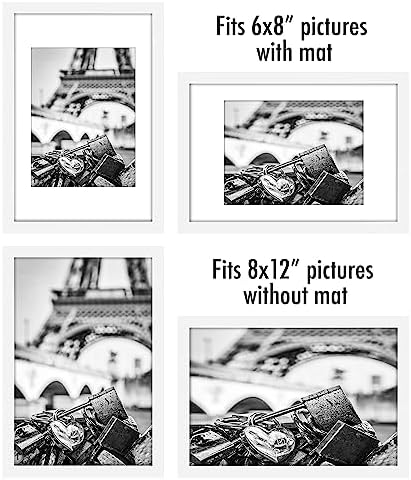 Americanflat 8x12 Picture Frame 5-Pack - Matted to 6x8 - White - Image 4