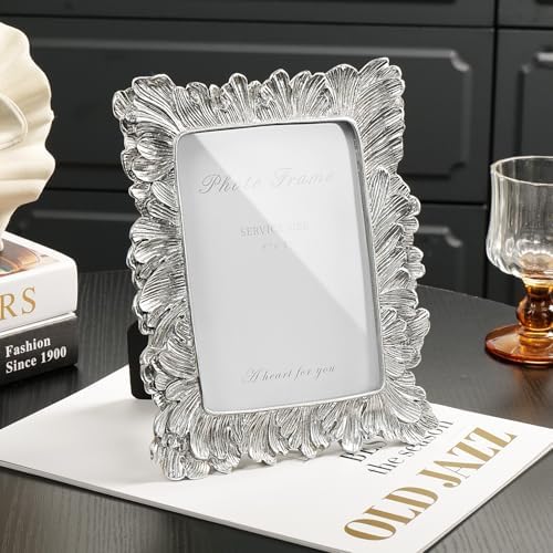 Cuspin Silver Vintage 5x7 Picture Frame Ornate Palm Leaf Resin Frame - Image 4