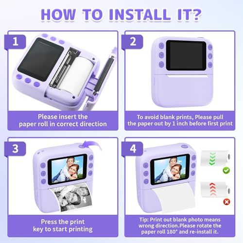 Instant Print Camera for Kids, Christmas Birthday Gifts for Girls Boys, 1080P Instant Digital Print Cameras for Toddler,Portable Toy for 4 5 6 7 8 9 10 Year Old Girl with 32GB SD Card，Purple - Image 7