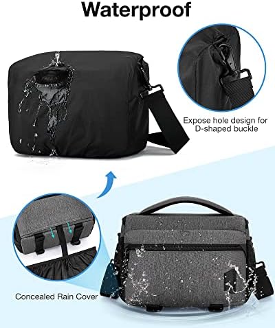 BAGSMART Camera Sling Bag with Tripod Holder & Rain Cover, Waterproof, Grey - Image 5