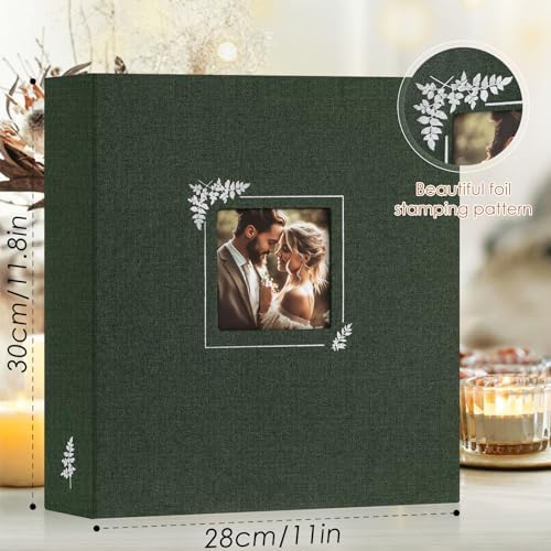 Lanpn Scrapbook Photo Album 8.5x11, Linen Window Design Cover Top Load 3 Ring Folder Binder Photobook Photo Book 8.5 x 11 inch with 30 Plastic Sleeves 60 Pages Green - Image 2