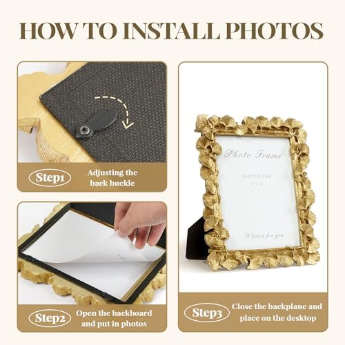 Cuspin 6x8 Picture Frame Gold Vintage Ornate Ginkgo Leaf Resin Photo Frame - Image 6