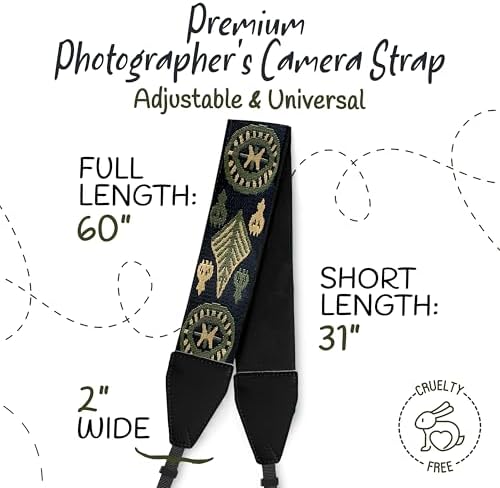 Art Tribute Camera Strap - Shoulder, Crossbody & Neck Camera Strap for Photographers, Fits All Cameras, Canon Nikon Sony Fujifilm, Padded Strap W/Quick Release, Embroidered Cotton & Leather Ends - Image 5