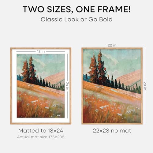 Homeforia 22x28 Natural Oak Poster Frame, High-End Wood, 18x24 Mat, Glass - Image 2