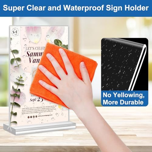 Acrylic Sign Holder 5.5 x 8.5, 10 Pack Double-Sided Stand up Table Top Clear Sign Holders, T Shape Plastic Acrylic Picture Frame Menu Flyer Paper Holder Display Stands for Office Store Wedding Party - Image 3
