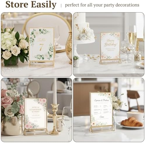 EHWINE 24 Pack Acrylic Sign Holder 4 x 6, Double Sided Gold Picture Frame Stand up Table Top Sign Holders, Clear Display Stand Menu Flyer Holder for Wedding Party - Image 5