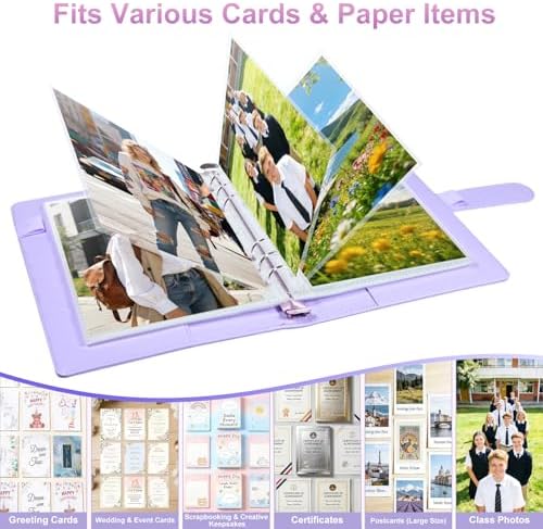 PU Leather A5 Binder, 5x7 Photo Sleeves with 60 Pockets, Secure Top Loading Pages, Refillable Adjustable Album for Keepsakes, Purple - Image 2