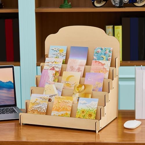 Barydat Greeting Card Display Stand Wooden, 15.8 x 13 x 17.7 Inch, Beige - Image 5