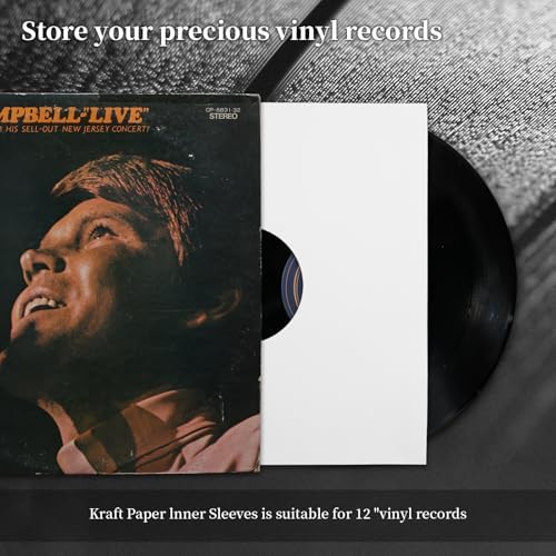 12″ Vinyl Record Inner Paper Sleeves White Kraft Paper for 33 RPM, 10 Pack - Image 3