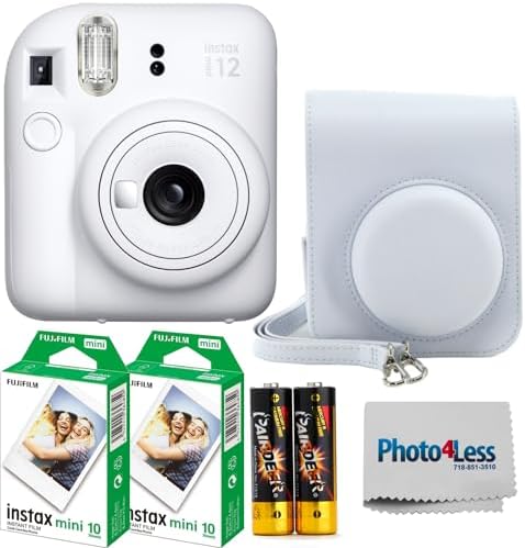Fujifilm Instax Mini 12 Instant Film Camera Clay White, Fujifilm Instax Mini Twin Pack Instant Film 20 Prints, Prtotective Case, Gift Bundle by FUJIFILM