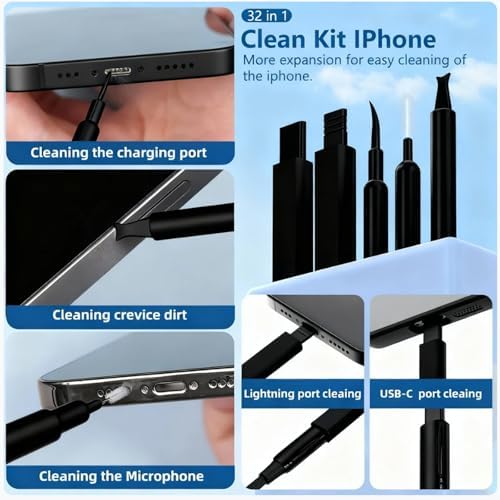 Inesore 32 in 1 Phone Cleaning Kit for iPhone AirPods MacBook Earbuds-Black - Image 2