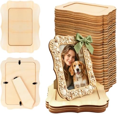 VOKOY 50 Pack DIY Wooden Picture Frames for Crafts,Vintage Wave Shape by VOKOY