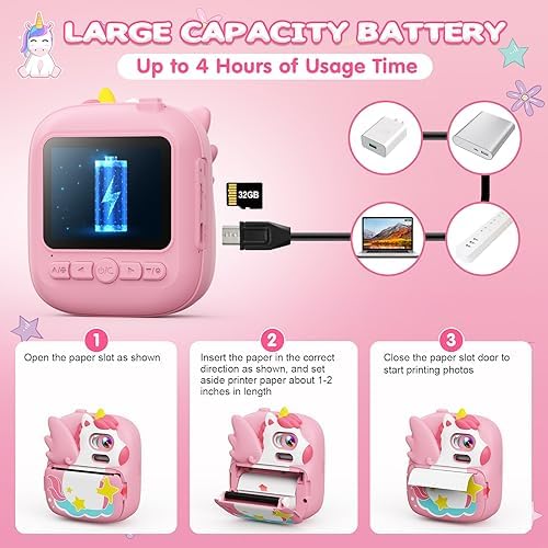 Kids Instant Print Camera, 1080P HD Video & 2.4" Screen Toy Camera | Includes 32GB Card & Print Paper, Inkless Print, 16X Zoom, Christmas Birthday Dinosaur Gifts for Boys Girls Age 3-12 - Image 7