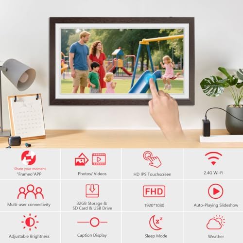 21.5" Large Frameo Digital Photo Frame, 32GB WiFi Digital Picture Frame with 1920x1080 FHD IPS Touch Screen, USB Drive/SD Card, Wall Mountable Auto-Rotate, Easy Share Photos/Videos from Anywhere - Image 3