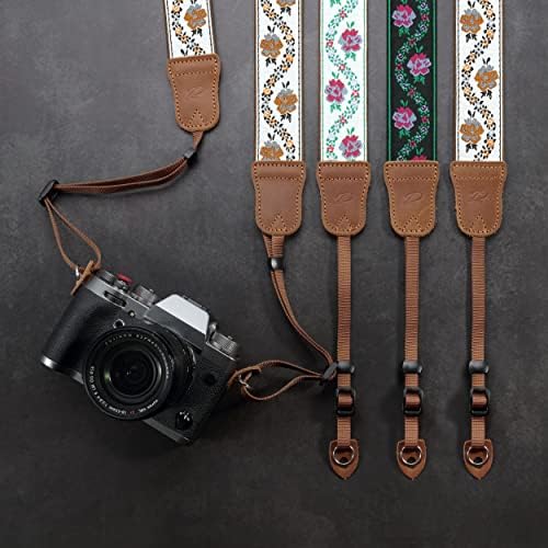 Padwa Lifestyle Camera Strap - 1.5" Crazy Horse Cowhide Head Cotton Strap,Vintage Embroidery Camera Straps for Photographers and All Cameras,Cute Adjustable Shoulder Neck Strap for Adults & Kids - Image 4