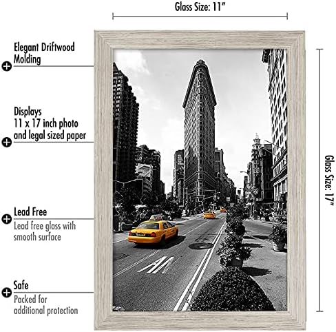 Americanflat 11x17 Picture Frame with Shatter-Resistant Glass - Signature Collection - Gallery-Style Frames Made of Engineered Wood - Photo Frame for Wall Display - Driftwood - Image 3