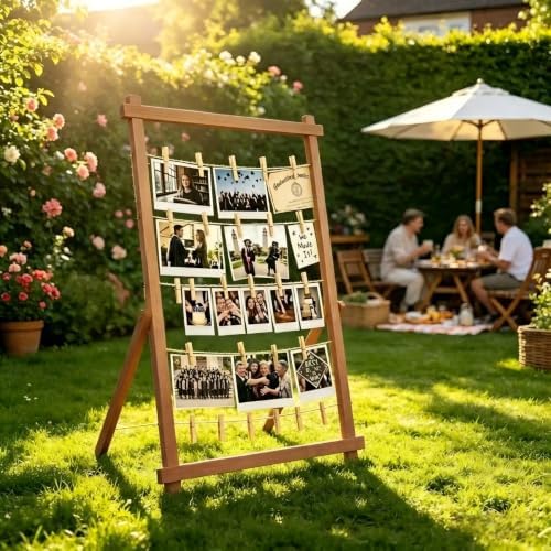 2026 Graduation Decorations Freestanding Wooden Photo Display Board with Clips - Class of 2026 Graduation Centerpiece Table Decorations,Large Picture Frame Collage Holds 30+ Photos (Walnut) - Image 6