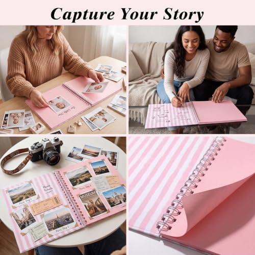 12 x 12in Pink Scrapbook Album, 60 Pages Striped Creative DIY Photo Album - Image 6