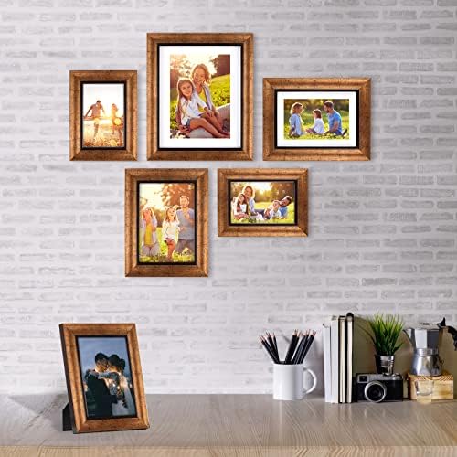 XUANLUO 5x7 Picture Frames Set of 4,Rustic Retro Photo Frame(Gold) - Image 5