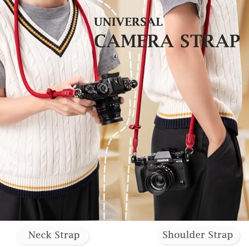 VOVMOEYA Nylon Braided Camera Rope Strap, Camera Neck Shoulder Strap with O-Ring for DSLR & Mirrorless Camera - Red - Image 4