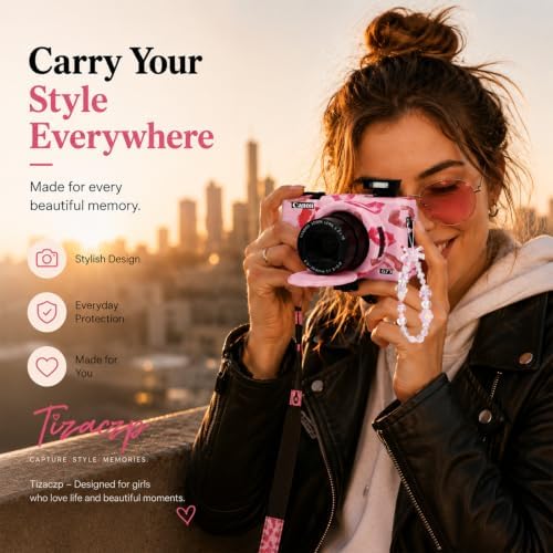 Cute Camera Case for Canon G7X Mark III,Silicone Protective Cover with Removable Lens Cap,Bracelet Wrist Strap & 2 Pack Tempered Glass Screen Protector for Women (Pink Lips) - Image 7