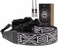 Padwa Lifestyle Camera Strap - 2" Full Grain Leather Ends Camera Straps for Photographers, Vintage Silver Embroidered Cotton Weave Soft Suede Fabric Padded Strap Quick Release fits All Cameras by PadwaLifestyleCameraStrap