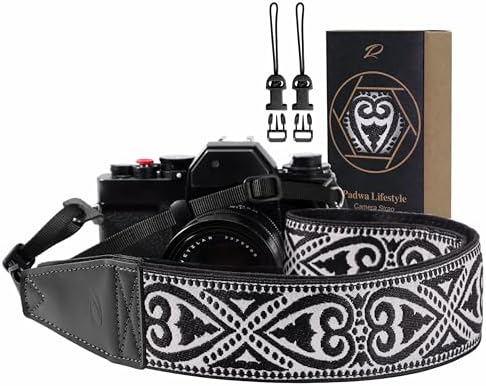 Padwa Lifestyle Camera Strap - 2" Full Grain Leather Ends Camera Straps for Photographers, Vintage Silver Embroidered Cotton Weave Soft Suede Fabric Padded Strap Quick Release fits All Cameras by PadwaLifestyleCameraStrap