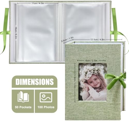 Photo Album 4x6 100 Pockets, Slip-in Picture Albums, Linen Cover Top Loader Vertical Pockets Albums for Baby, Kids Boy Girls, Wedding, Family, Anniversary, Grass Green - Image 2