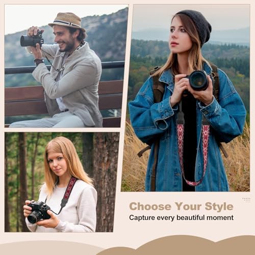 Universal Camera Strap - Camera Neck Strap, Adjustable Shoulder Straps Compatible with Canon, Fujifilm, Nikon, Olympus, Panasonic and other SLR and mirrorless cameras - Red White Grey Rhombus - Image 3