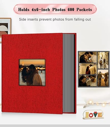 Ejblfe Photo Album 4x6,Linen Cover Slide-in Photo Album Book Can Holds 600 4x6 Photos with 60 Black Sheets for Family,Wedding,Baby and Holiday Pictures (Red) - Image 3