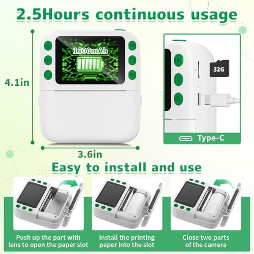 Instant Print Camera for Kids, Christmas Birthday Gifts for Girls Boys, 1080P Instant Digital Print Cameras for Toddler,Portable Toy for 4 5 6 7 8 9 10 Year Old Girl with 32GB SD Card，White - Image 6