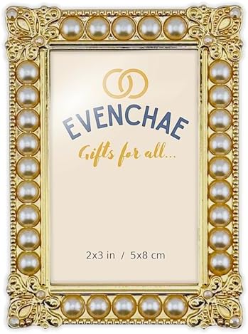 2x3 Mini Picture Frame: Faux Pearls + Gold Detailing by Evenchae
