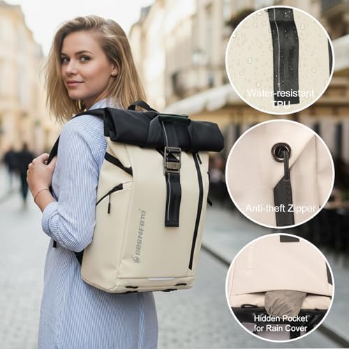 Besnfoto Camera Backpack, Waterproof Travel Camera Bag for Photographer Expandable Roll Top Photography Case for DSLR SLR Mirrorless Camera Fit up to 15.6 inch Laptop with Rain Cover - Image 3