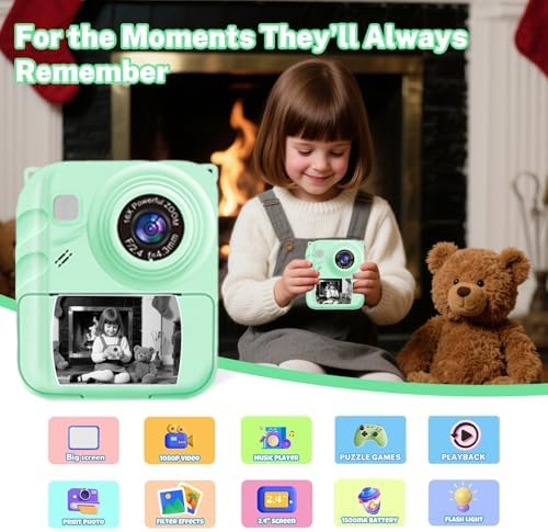 Instant Print Camera for Kids, 1080P Video Camera with 3 Print Rolls - Image 2