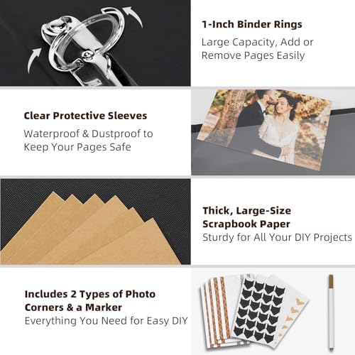 Vienrose 15"x13" Scrapbook Album Gift Set Faux Leather DarkBrown 100 Pages - Image 6