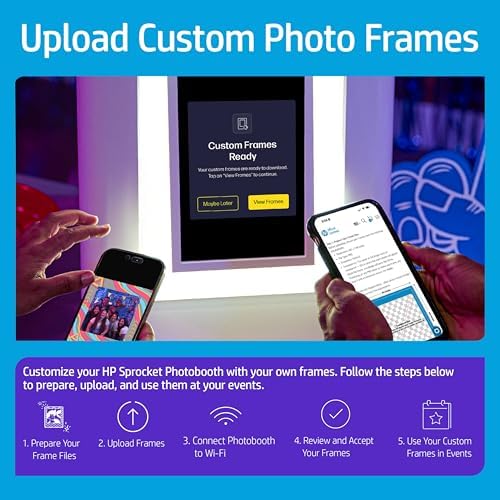 HP Sprocket Photo Booth Machine Instant Color Photo Printer - 10.1" Touchscreen Photobooth, LED Ring Light - Customize w/ 250+ Frames, Prints on 3x4 Zink Paper or Share via QR Code, Mobile App - White - Image 6
