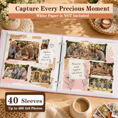 12"x12" DIY Scrapbook Photo Album with 80 Pages 40 Plastic Sleeves Pink - Image 6